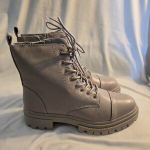 Aldo Reflow Combat Boots Womens Solid Bone Lace Up Leather & Fabric 11 M